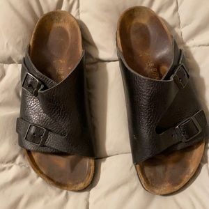Birkenstock black leather slip on sandal size 8